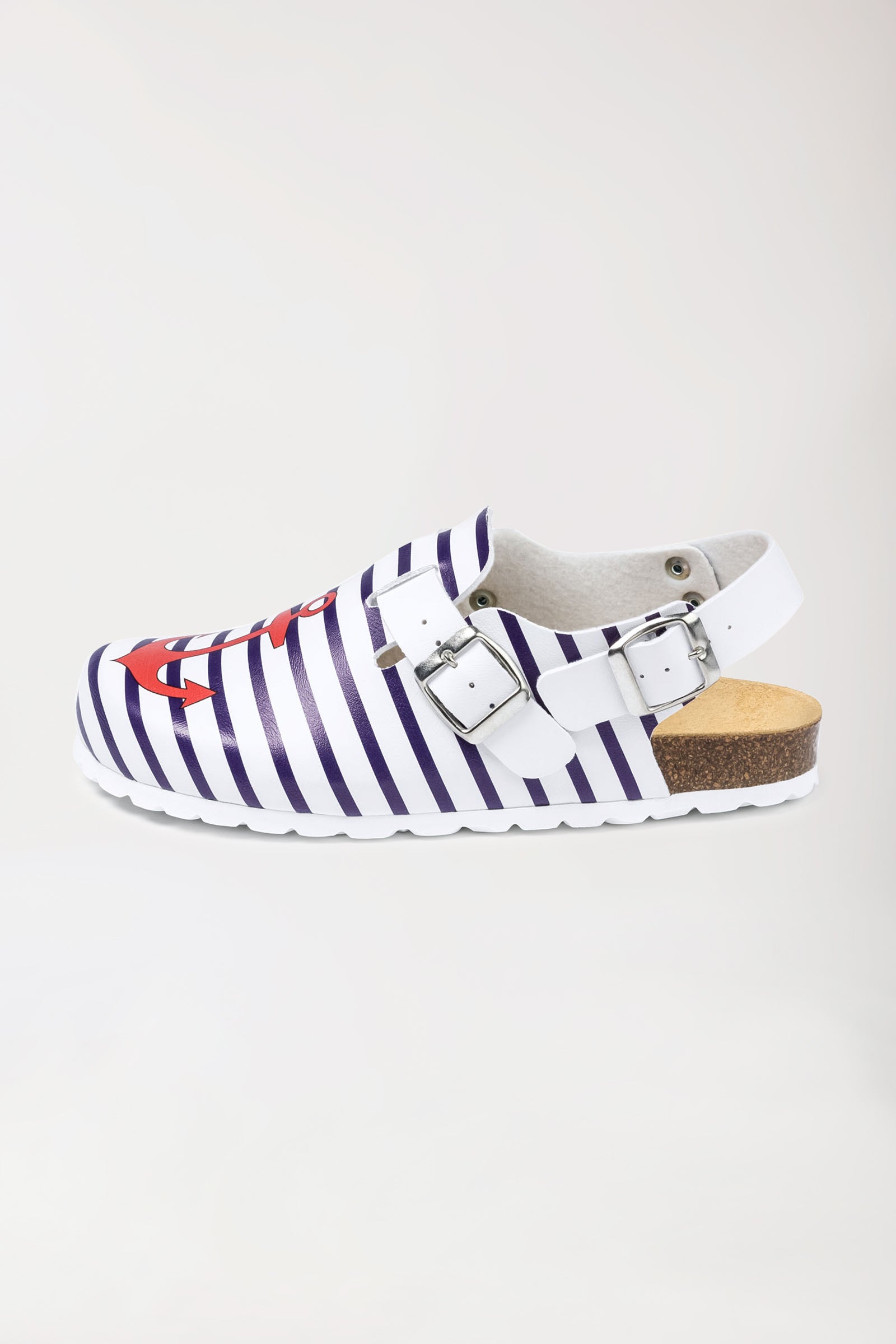 Damen Clog weiß/marine/rot, Vorderansicht 