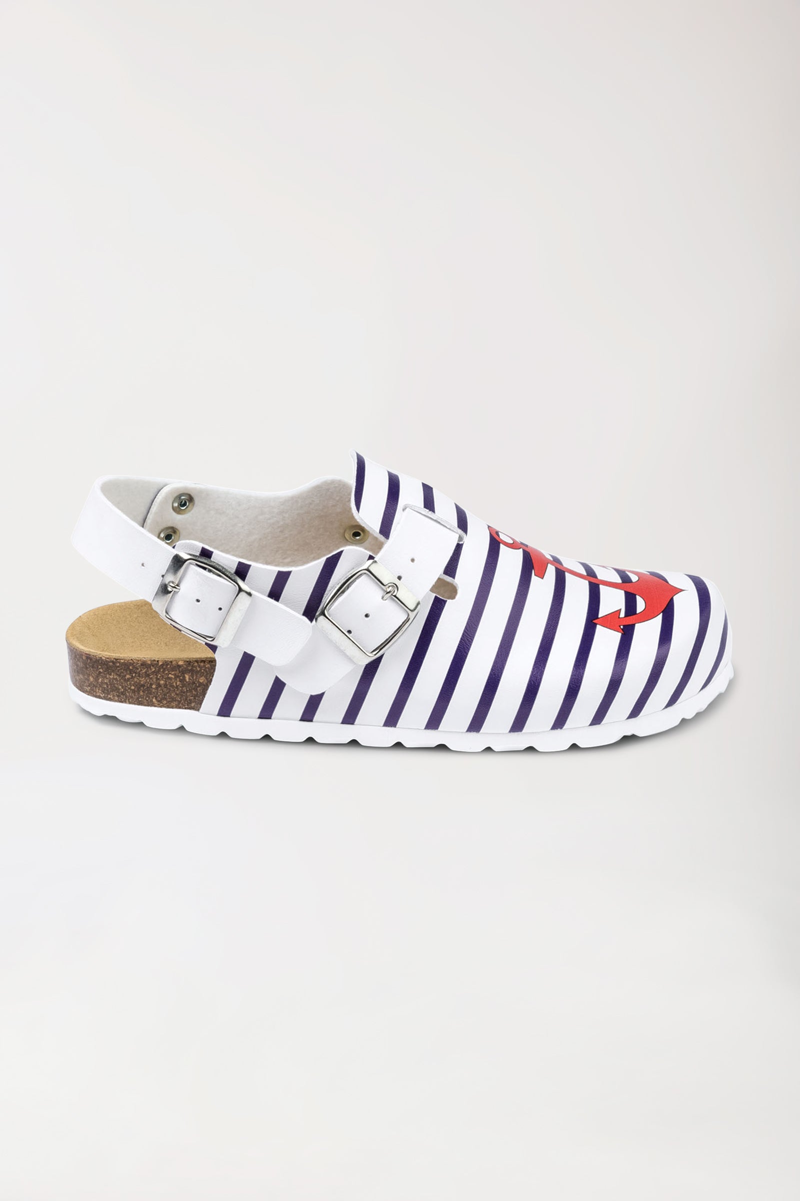 Damen Clog weiß/marine/rot, Vorderansicht 