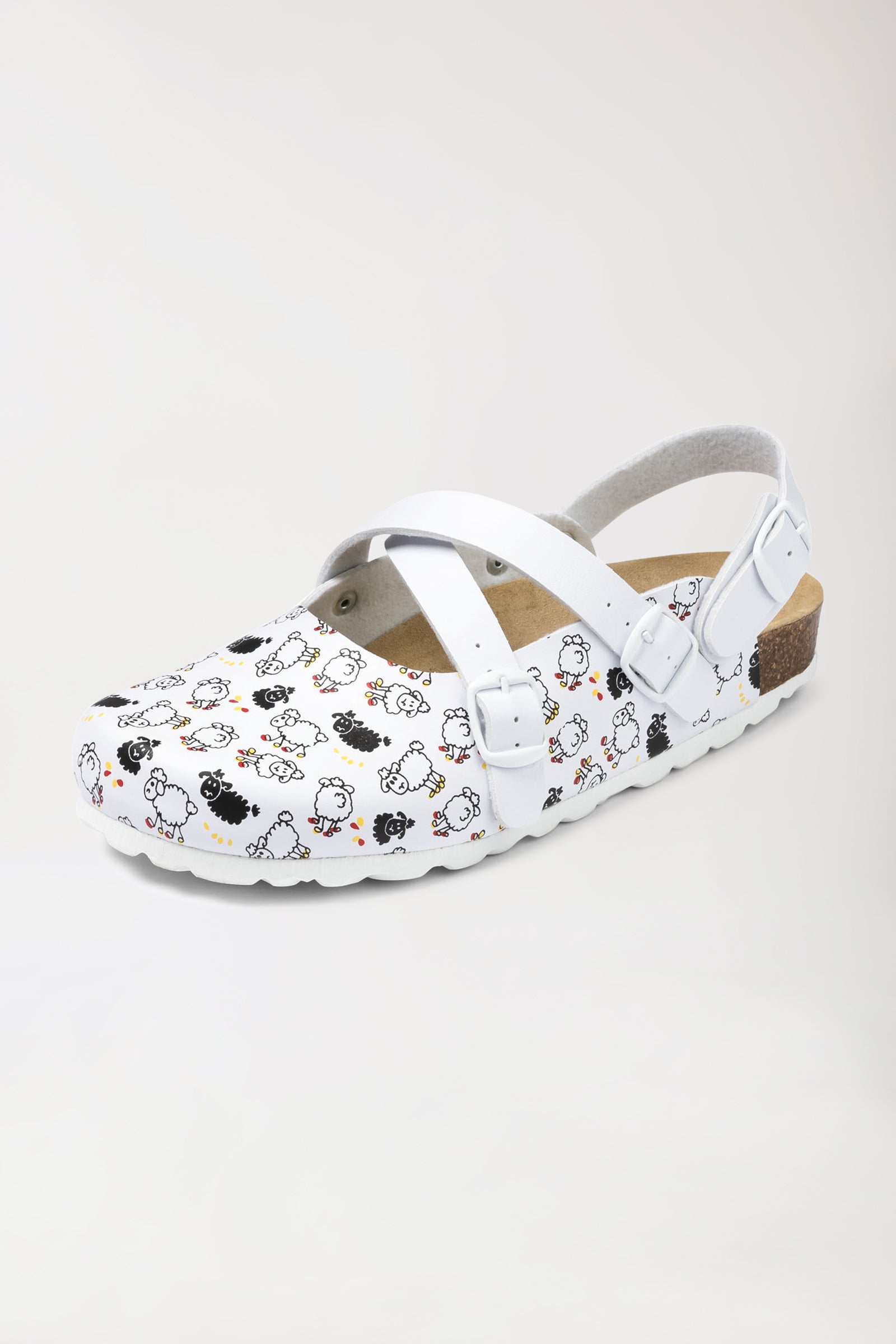 Damen Clog - Kreuzriemen - weiß/schwarz