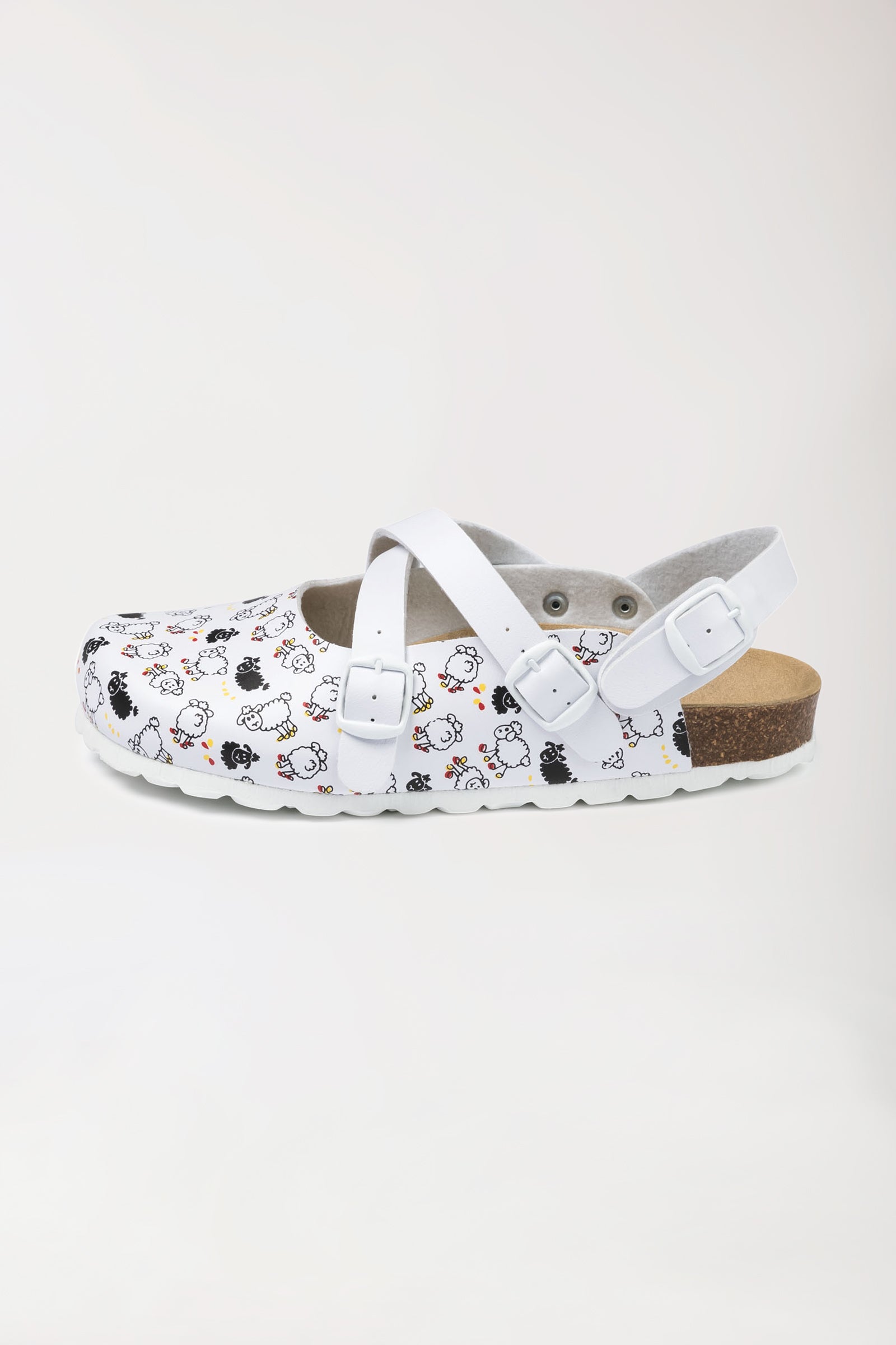 Damen Clog - Kreuzriemen - weiß/schwarz, Vorderansicht 