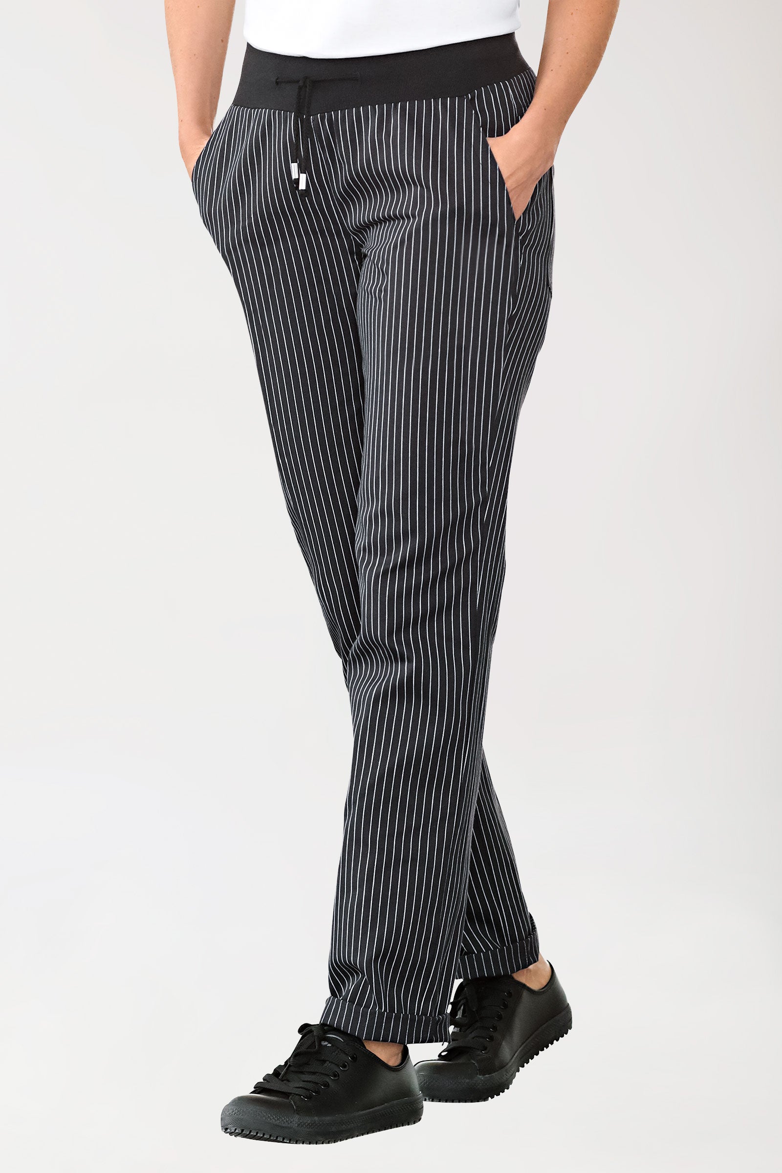 Gastro Hose Damen - Strickbund schwarz/weiß, Vorderansicht 