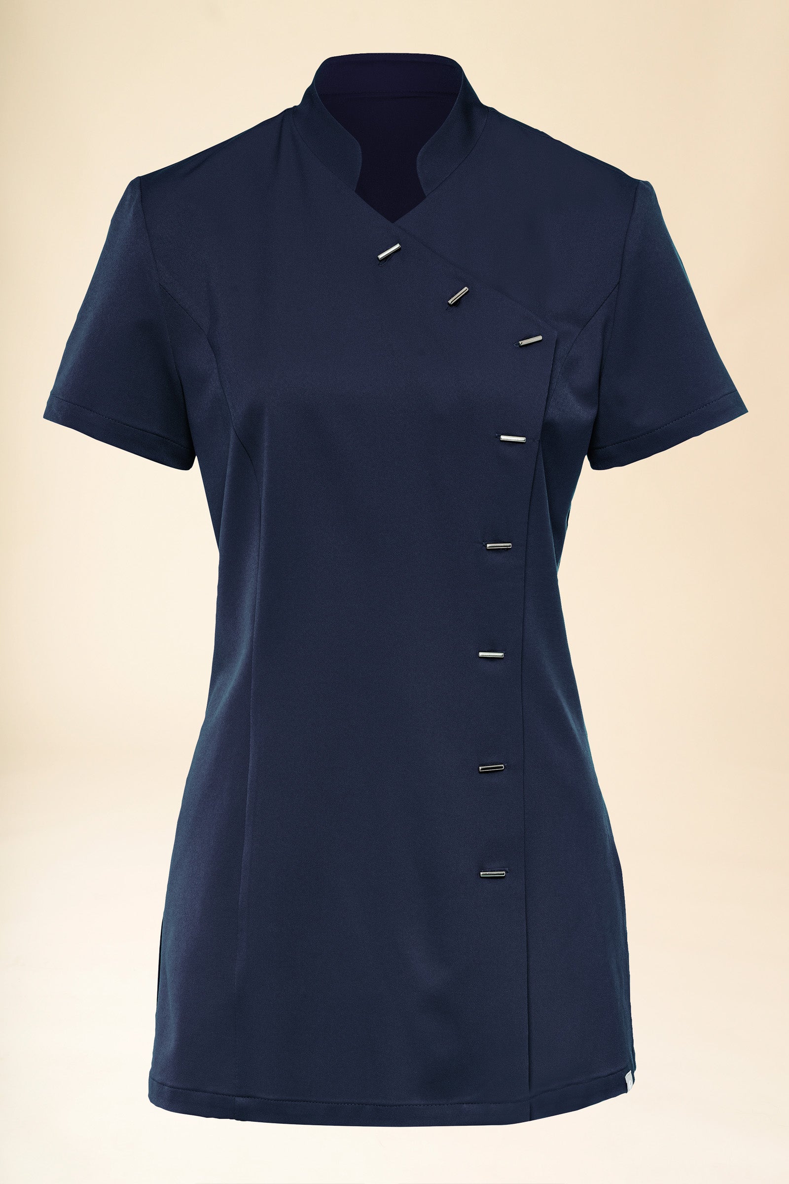 KAERE Kasack Damen - asymmetrische Knopfleiste navy, Vorderansicht 