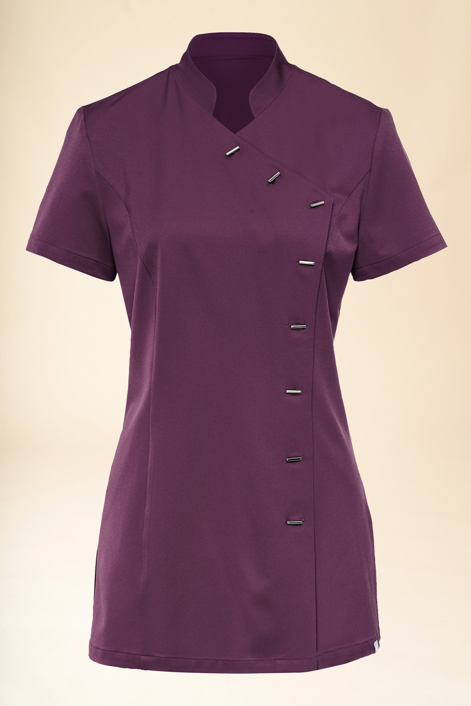 KAERE Kasack Damen - asymmetrische Knopfleiste pflaume, Vorderansicht 