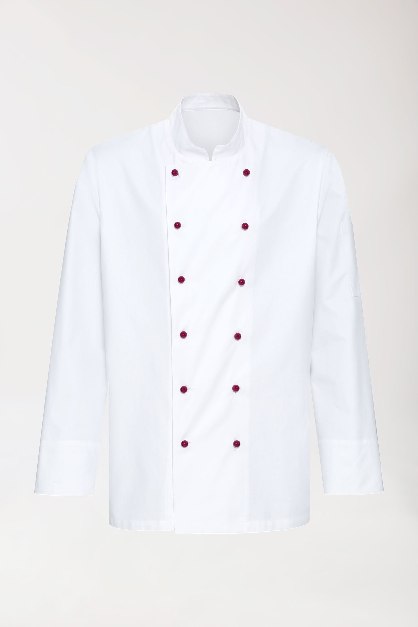 Gastro Kochjacke Herren - 6er Knopfreihe - 1/1 Arm weiß, Vorderansicht 