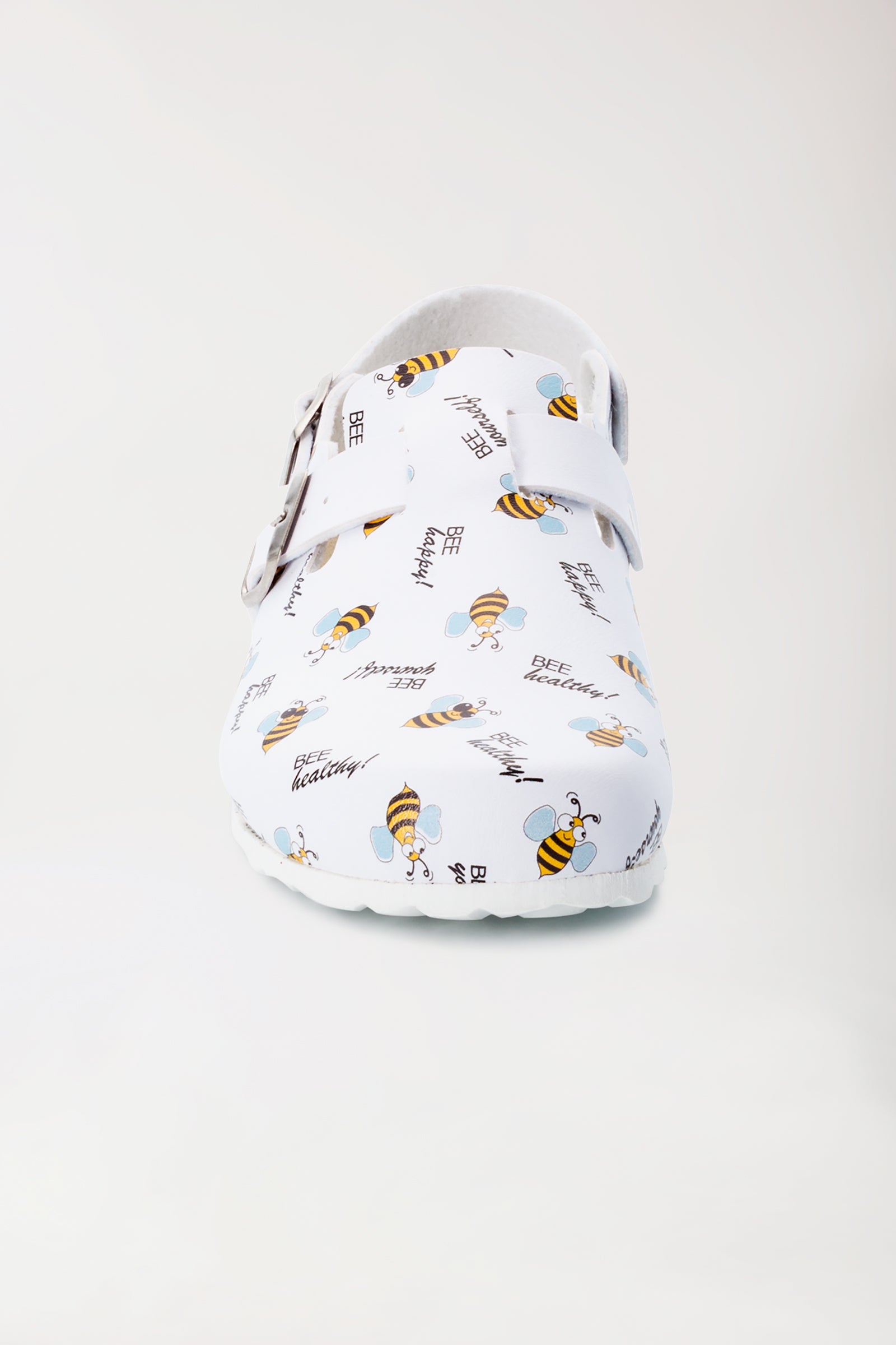 Unisex Clog weiß/gelb/schwarz, Vorderansicht 