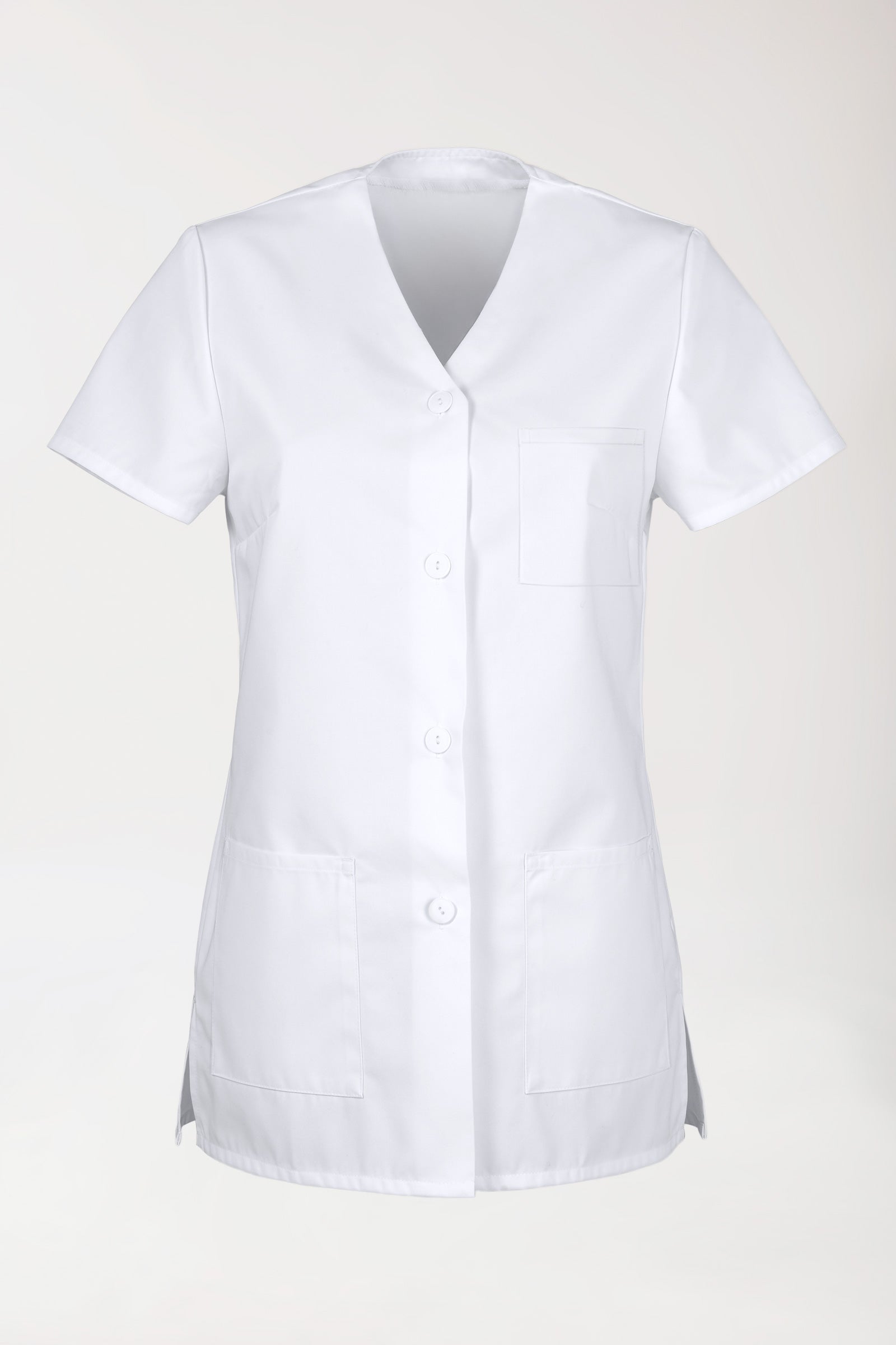 Beauty Kasack Damen - durchgeknöpft weiß, Vorderansicht 