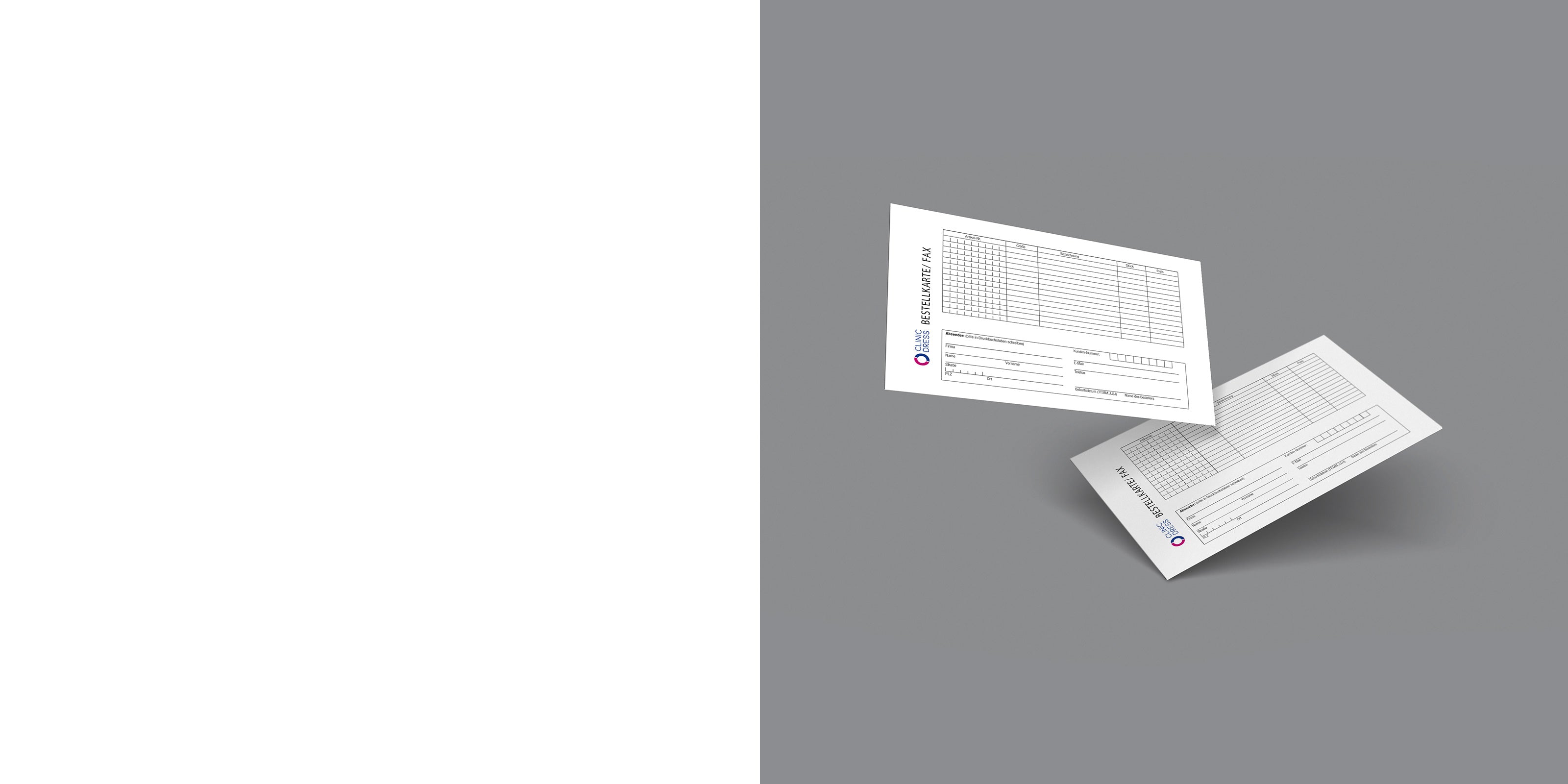Aufnahme der CLINIC DRESS Bestellkarte